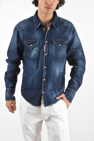 stretch denim shirt with breast pockets