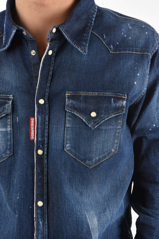 stretch denim shirt with breast pockets