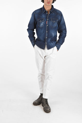 stretch denim shirt with breast pockets