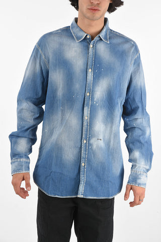Standard Collar Stonewashed Denim Shirt