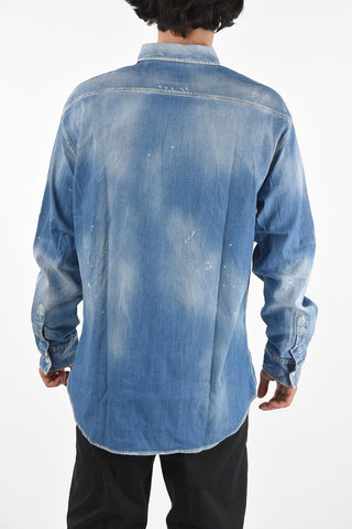 Standard Collar Stonewashed Denim Shirt