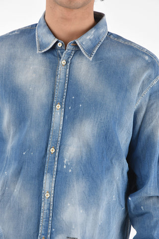 Standard Collar Stonewashed Denim Shirt