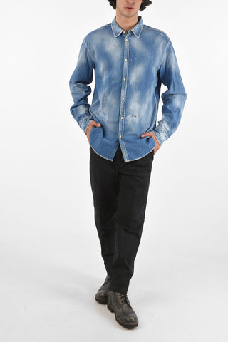 Standard Collar Stonewashed Denim Shirt