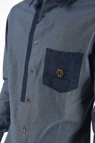 HOMME Camicia LS LEONARD in denim con taschino