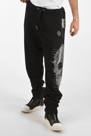 HOMME rhinestone embellished HALF SKULL jogger pants