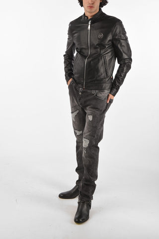 HOMME leather jacket with zip closure