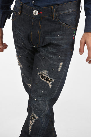 Jeans Milano cut TRY effetto vintage con borchie 17cm