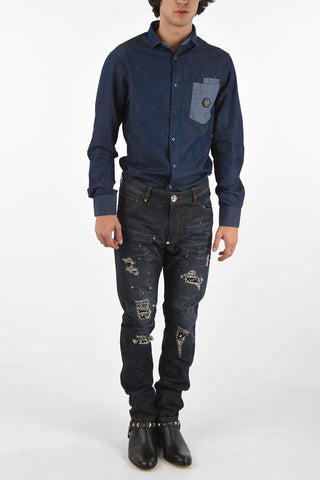 Jeans Milano cut TRY effetto vintage con borchie 17cm