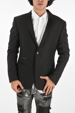 HOMME rhinestone embellished SKULL PLEIN notch lapel 2-button blazer