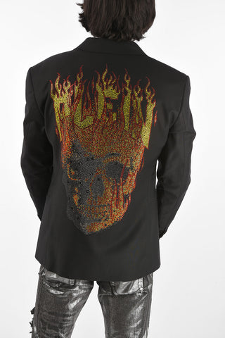 HOMME rhinestone embellished SKULL PLEIN notch lapel 2-button blazer