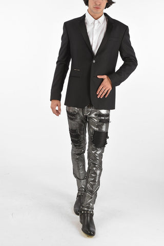 HOMME rhinestone embellished SKULL PLEIN notch lapel 2-button blazer
