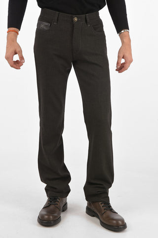 ID Stretchy Wool 5 Pocket Pants with Leather Details