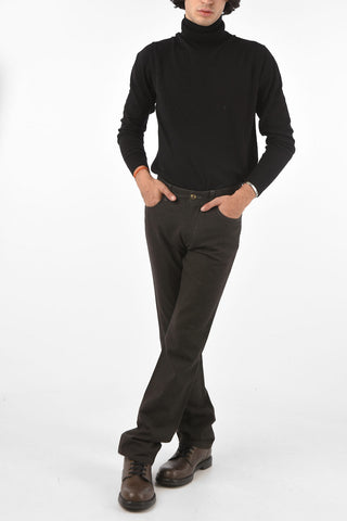 ID Stretchy Wool 5 Pocket Pants with Leather Details