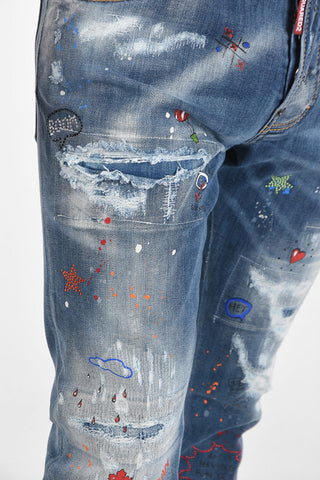 Printed SKATER Stretch Denims with Strass