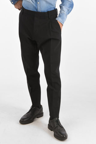 virgin wool stretch single pleated pants with ankle zip