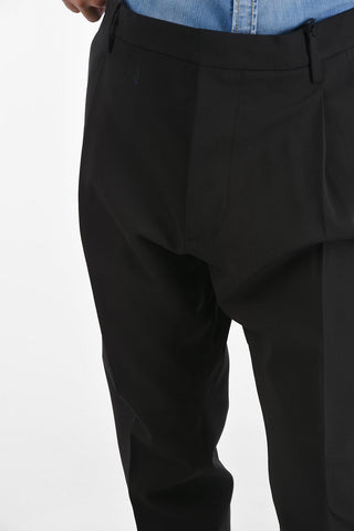 virgin wool stretch single pleated pants with ankle zip