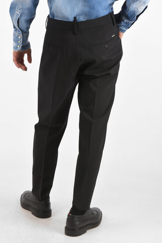 virgin wool stretch single pleated pants with ankle zip