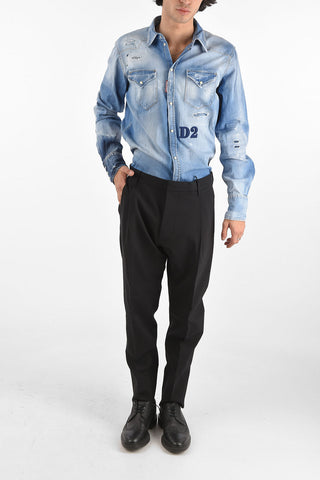 virgin wool stretch single pleated pants with ankle zip