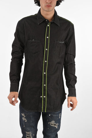 denim snap buttons HUNT ME shirt