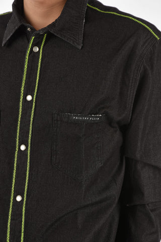 denim snap buttons HUNT ME shirt