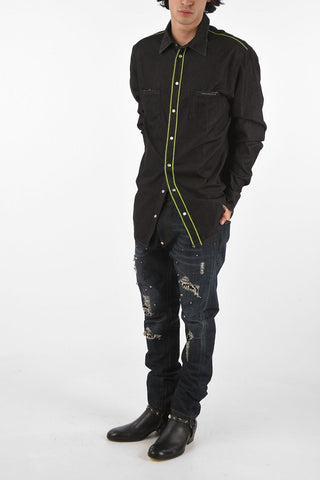 denim snap buttons HUNT ME shirt