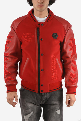 HOMME bomber MM in pelle con dettagli in lana