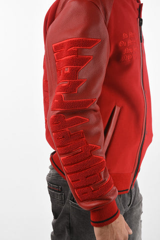 HOMME bomber MM in pelle con dettagli in lana