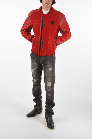 HOMME bomber MM in pelle con dettagli in lana