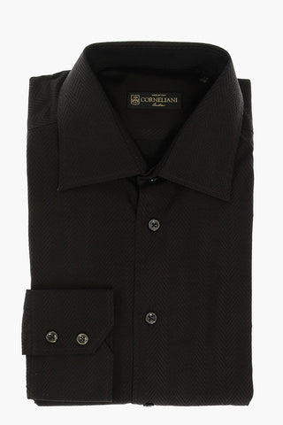 Camicia in Cotone Herringbone con Collo Francese