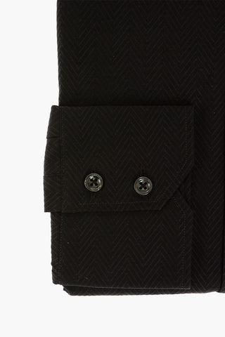 Camicia in Cotone Herringbone con Collo Francese