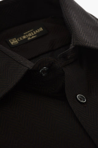 Camicia in Cotone Herringbone con Collo Francese
