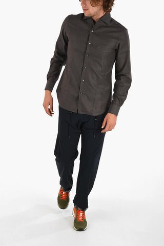 ID Abstract Patterned Herringbone Cotton Shirt with Breast-pocket