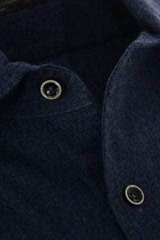 ID Abstract Patterned Herringbone Cotton Shirt with Breast-pocket