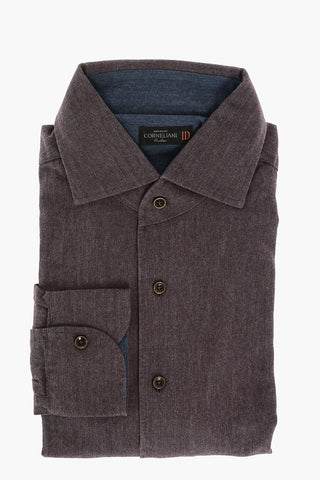 ID Camicia in Cotone Herringbone con Collo Francese