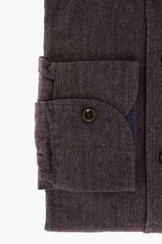 ID Camicia in Cotone Herringbone con Collo Francese