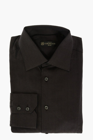 Herringbone Cotton Shirt with Standard Collar
