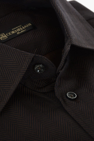 Herringbone Cotton Shirt with Standard Collar