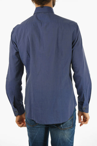ID Camicia in Cotone Hopsack con Collo Francese