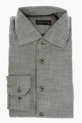 ID Camicia in Cotone Hopsack con Collo Francese