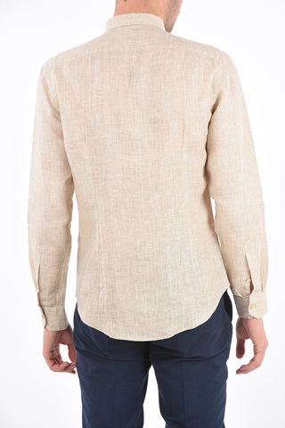 ID SLIM FIT Twill Cotton Shirt with Breast-pocket and Embroidered Logo