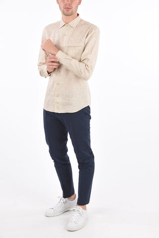 ID SLIM FIT Twill Cotton Shirt with Breast-pocket and Embroidered Logo