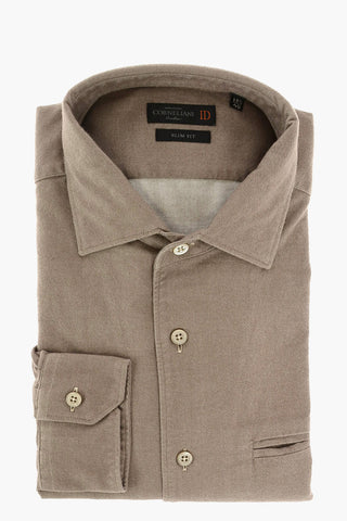 ID SLIM FIT Twill Cotton Shirt with Breast-pocket and Embroidered Logo