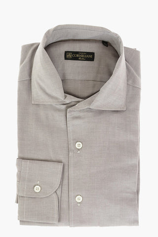 Camicia in Cotone Herringbone con Collo Francese
