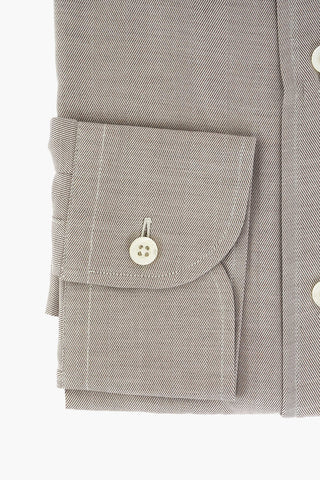 Camicia in Cotone Herringbone con Collo Francese