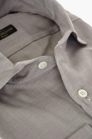 Camicia in Cotone Herringbone con Collo Francese