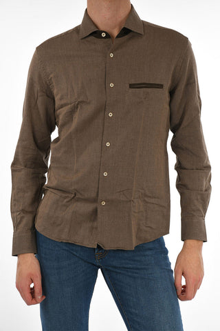 ID Camicia in Cotone Twill con Dettagli in Suede