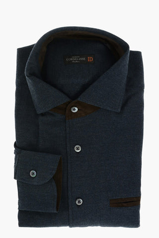 ID Camicia in Cotone Twill con Dettagli in Suede