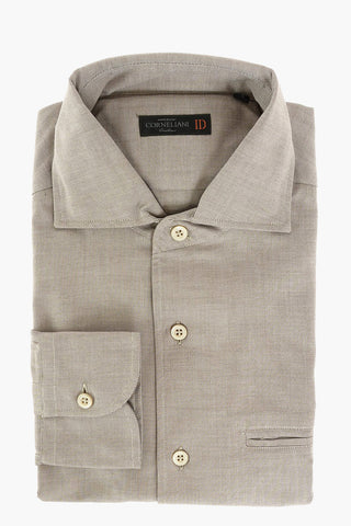 ID Herringbone Cotton Shirt with Breast-pocket and Embroidered Logo