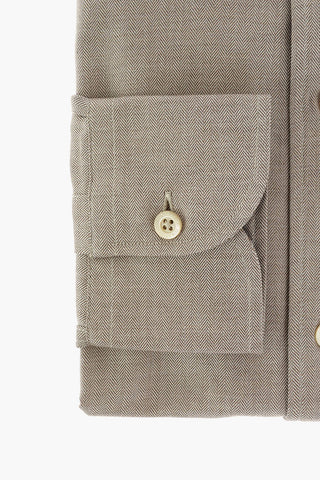 ID Herringbone Cotton Shirt with Breast-pocket and Embroidered Logo