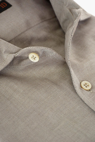 ID Herringbone Cotton Shirt with Breast-pocket and Embroidered Logo